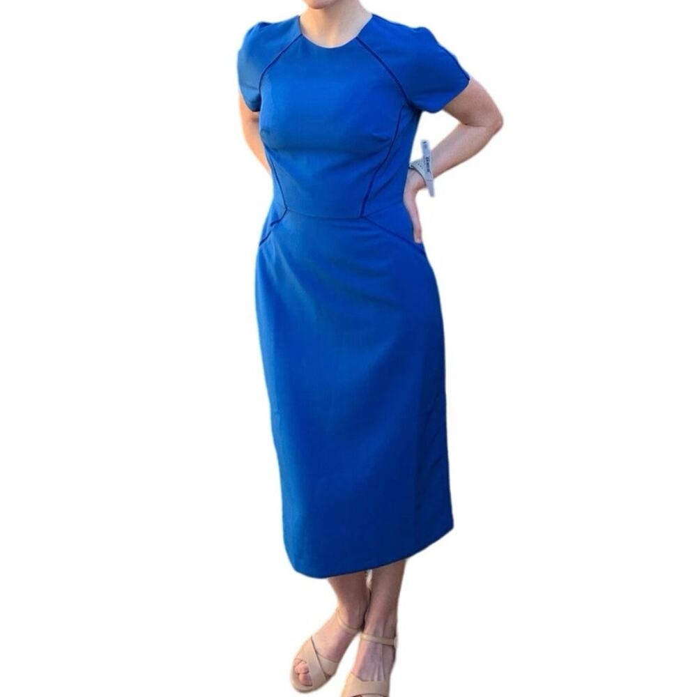 Maggy London NWT Dress Royal Blue Midi Sheath Size 2 Structured Wedding Guest
